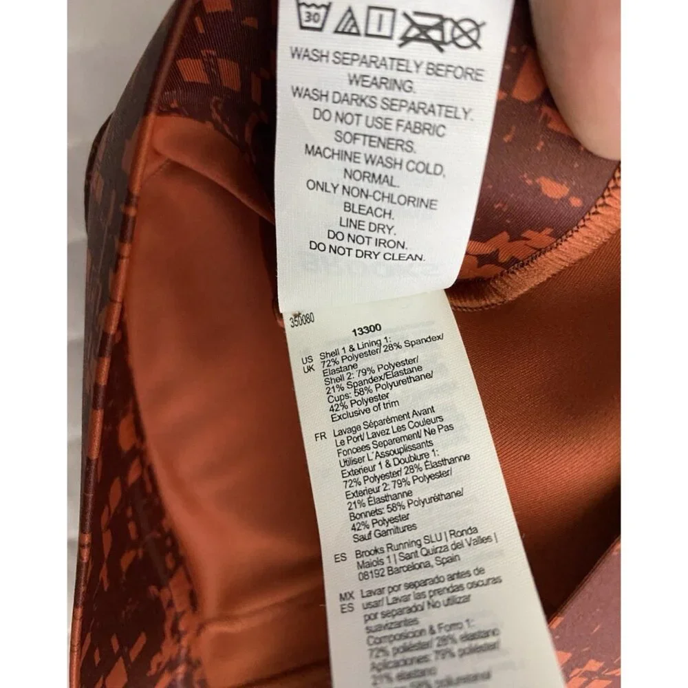 Brooks NWT 32C/D Drive 3 Pocket Run Bra Glitch Print Copper Compression Wicking - Picture 8 of 10